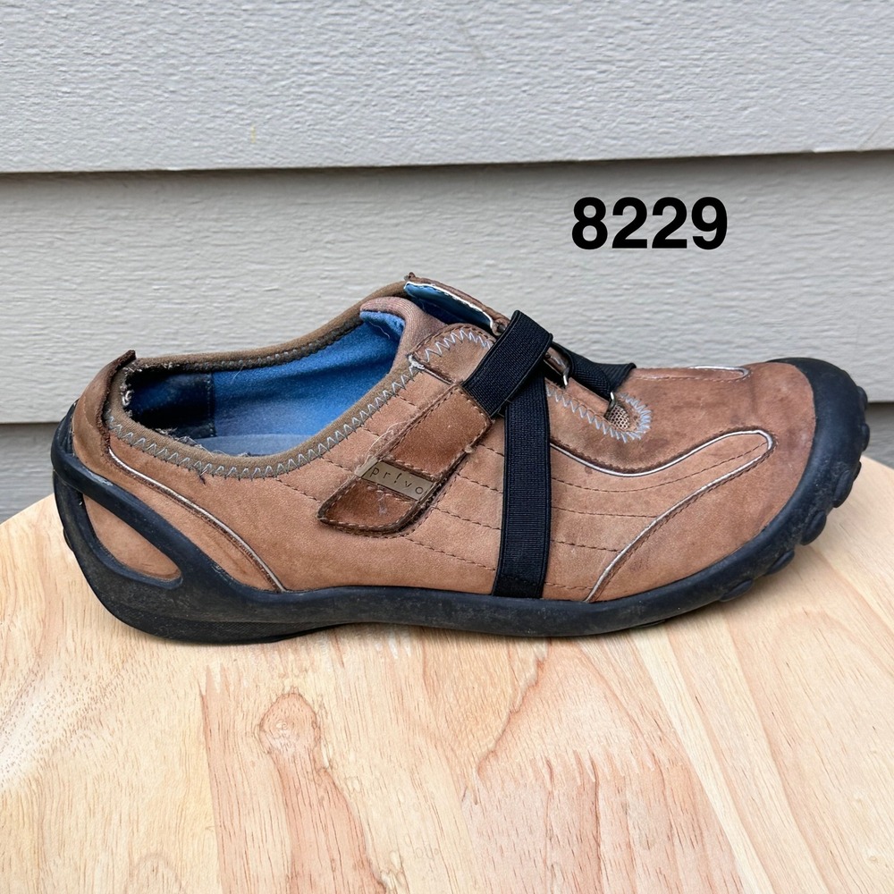 Privo by Clarks Brown Leather Slip On Shoes Elastic Straps Womens 5.5 M 75683